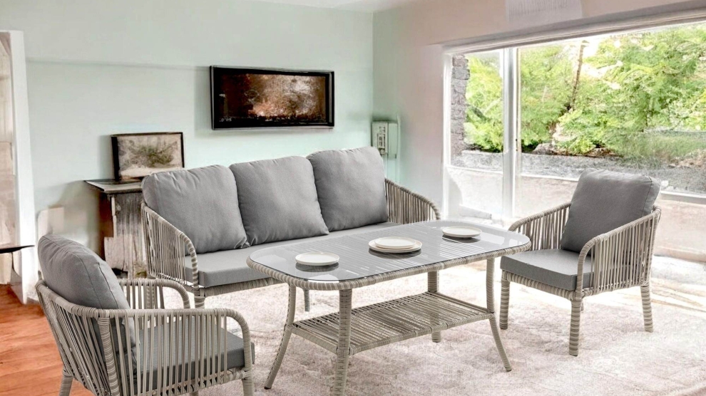 Artemis Rattan Bahçe & Balkon Oturma Grubu (3+1+1+Sehpa) Beyaz