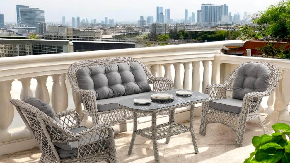 Lora Rattan Bahçe & Balkon Oturma Grubu (2+1+1+Sehpa) Beyaz