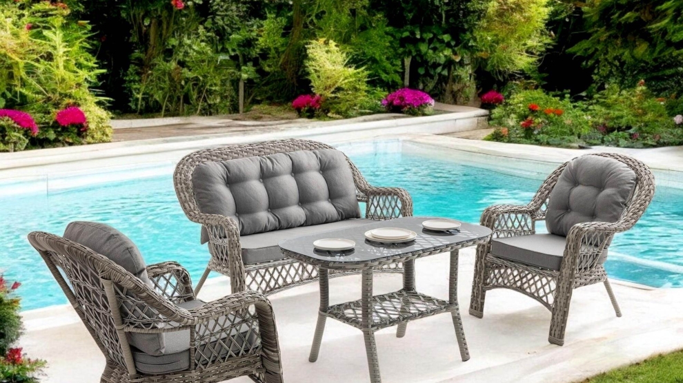 Lora Rattan Bahçe & Balkon Oturma Grubu (2+1+1+Sehpa) Gri