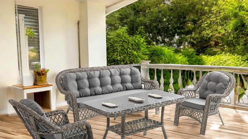 Lora Rattan Bahçe & Balkon Oturma Grubu (3+1+1+Sehpa) Gri