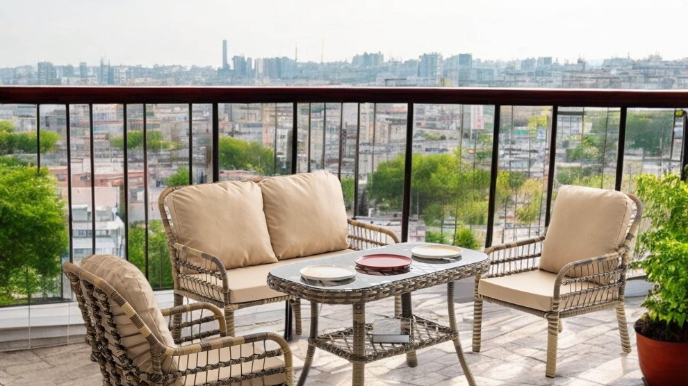 Pisa  Rattan İkili Rattan Bahçe Balkon Takımı | Açık Kahve