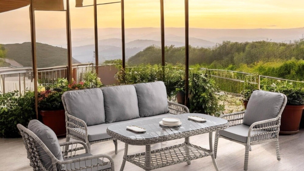 Pisa Rattan Üçlü Rattan Bahçe Balkon Takımı | Gri