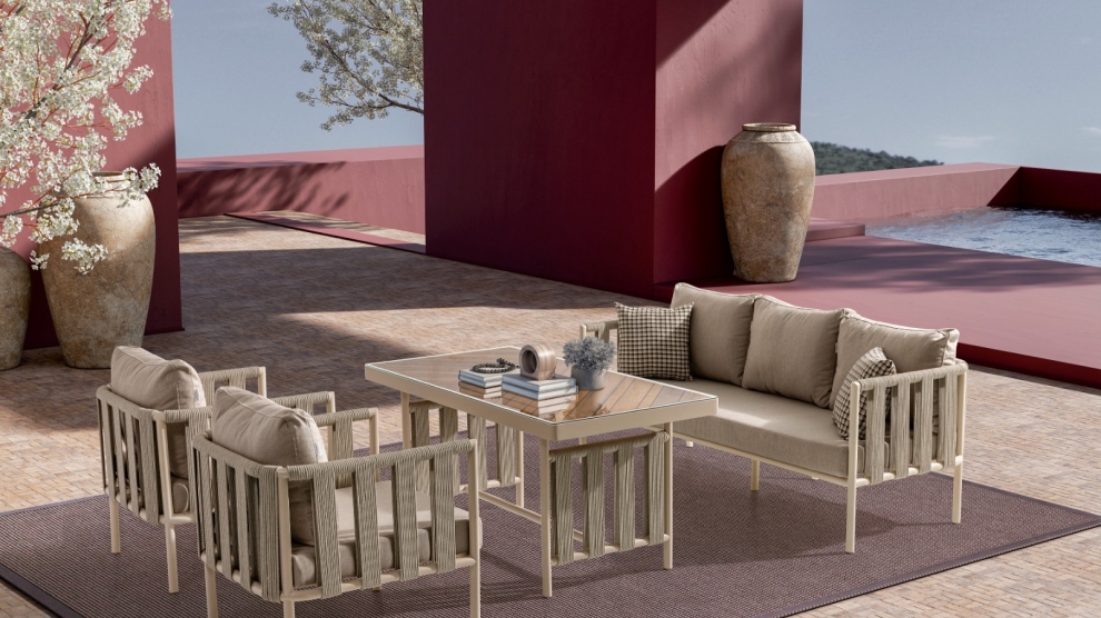 LİZBON Bahçe Oturma Grubu (3+1+1+M) Krem