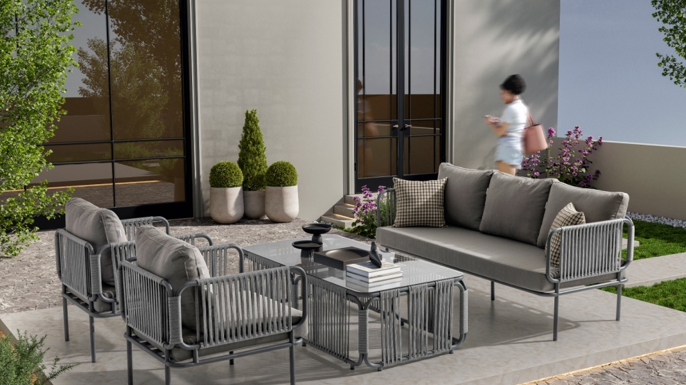 BERLİN Bahçe Oturma Grubu (3+1+1+M) Grı