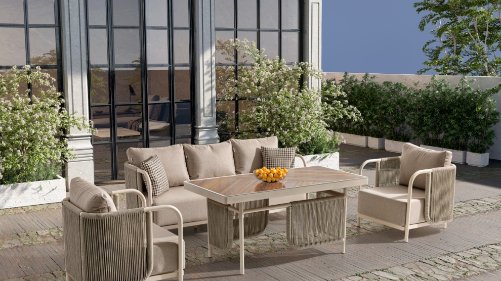 Roma Bahçe Oturma Grubu (3+1+1+M)  Krem